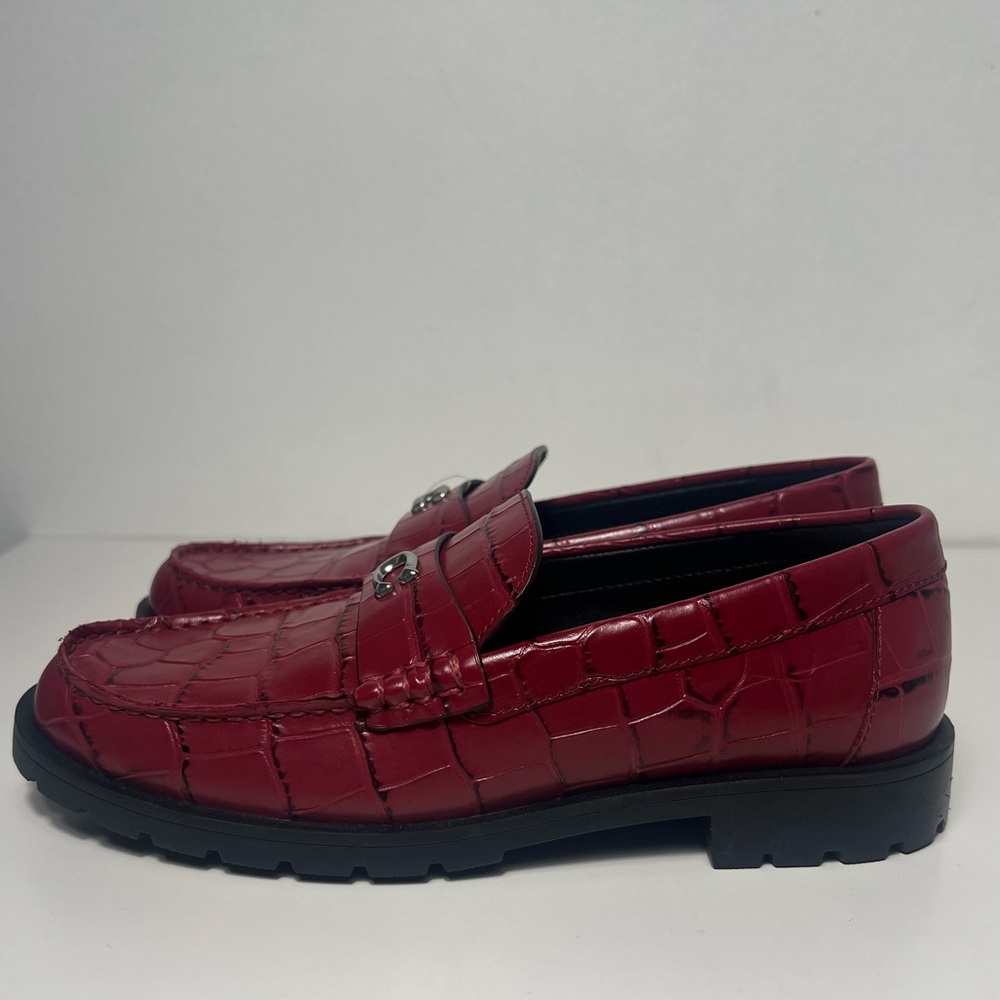 Coach Jocelyn Croc Embossed Dark Ruby Red Leather Slip On Penny Loafers Flats - Picture 10 of 13